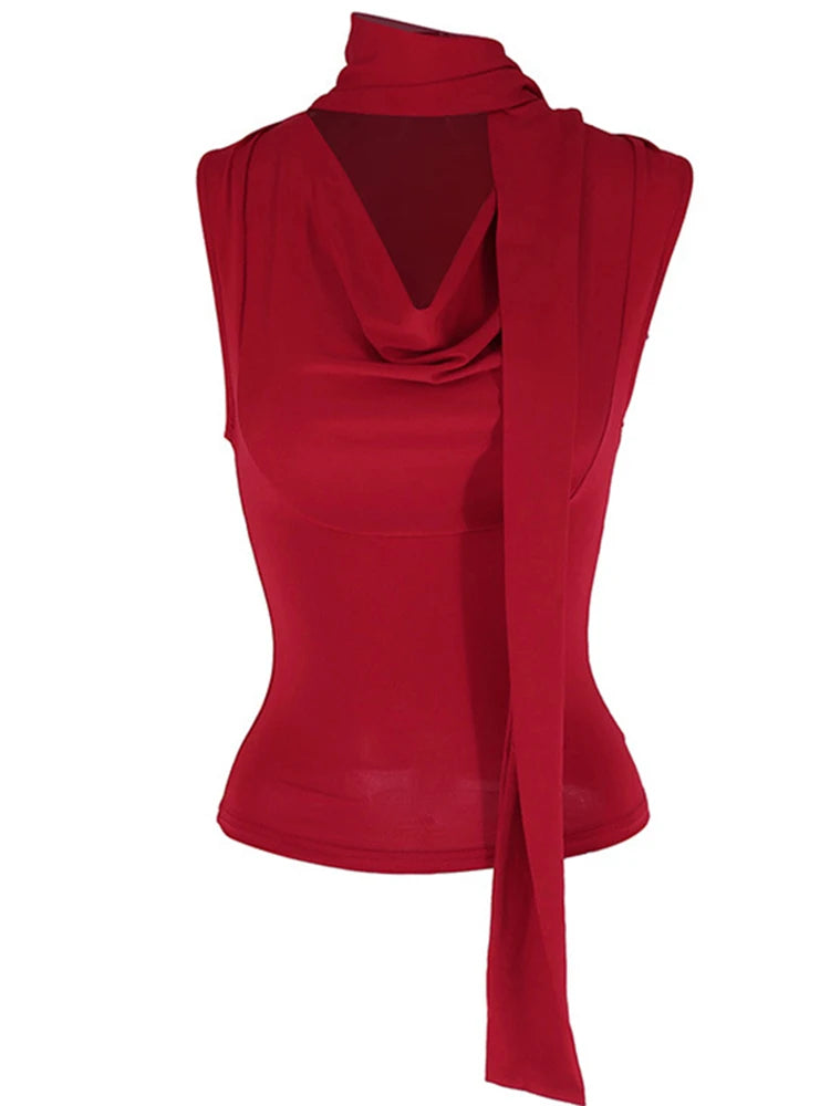 Women’s Summer V-Neck Sleeveless Knit Tank Top – Slim Fit Casual Streetwear & Elegant Bandage Style