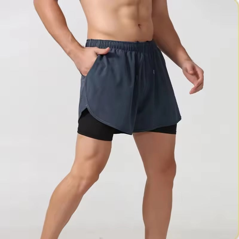 Men’s 2-in-1 Training Shorts with Built-In Pocket – Quick Dry Double-Layer Fitness, Running & Gym Shorts for Summer
