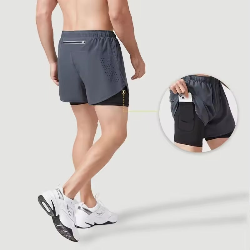 Men’s 2-in-1 Training Shorts with Built-In Pocket – Quick Dry Double-Layer Fitness, Running & Gym Shorts for Summer