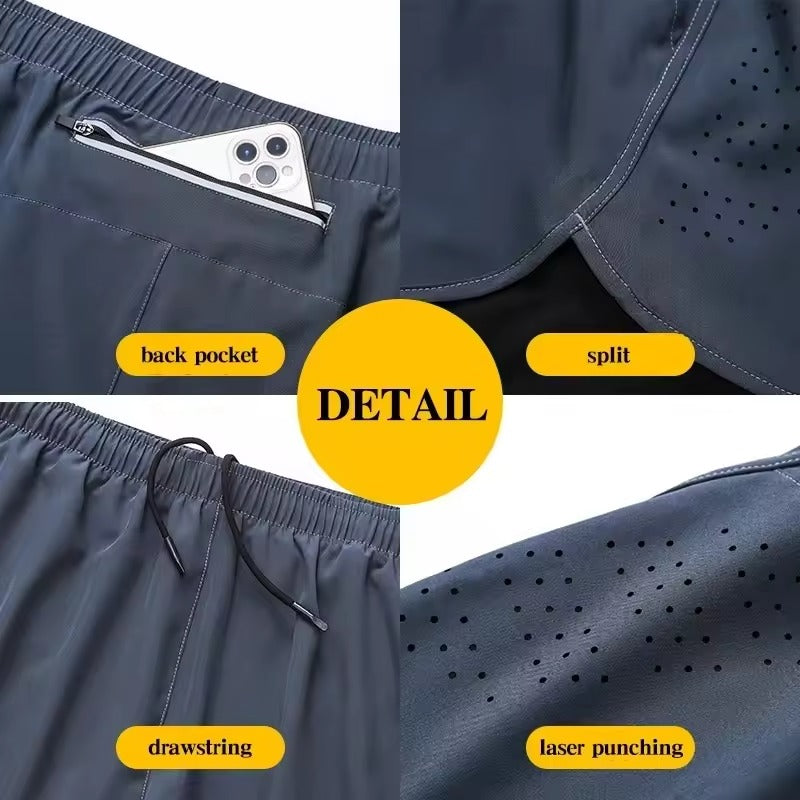 Men’s 2-in-1 Training Shorts with Built-In Pocket – Quick Dry Double-Layer Fitness, Running & Gym Shorts for Summer