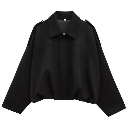 Women’s Suede Bomber Jacket – Cropped Racing Style Lapel Coat with Zipper, Long Sleeve High Street Outerwear